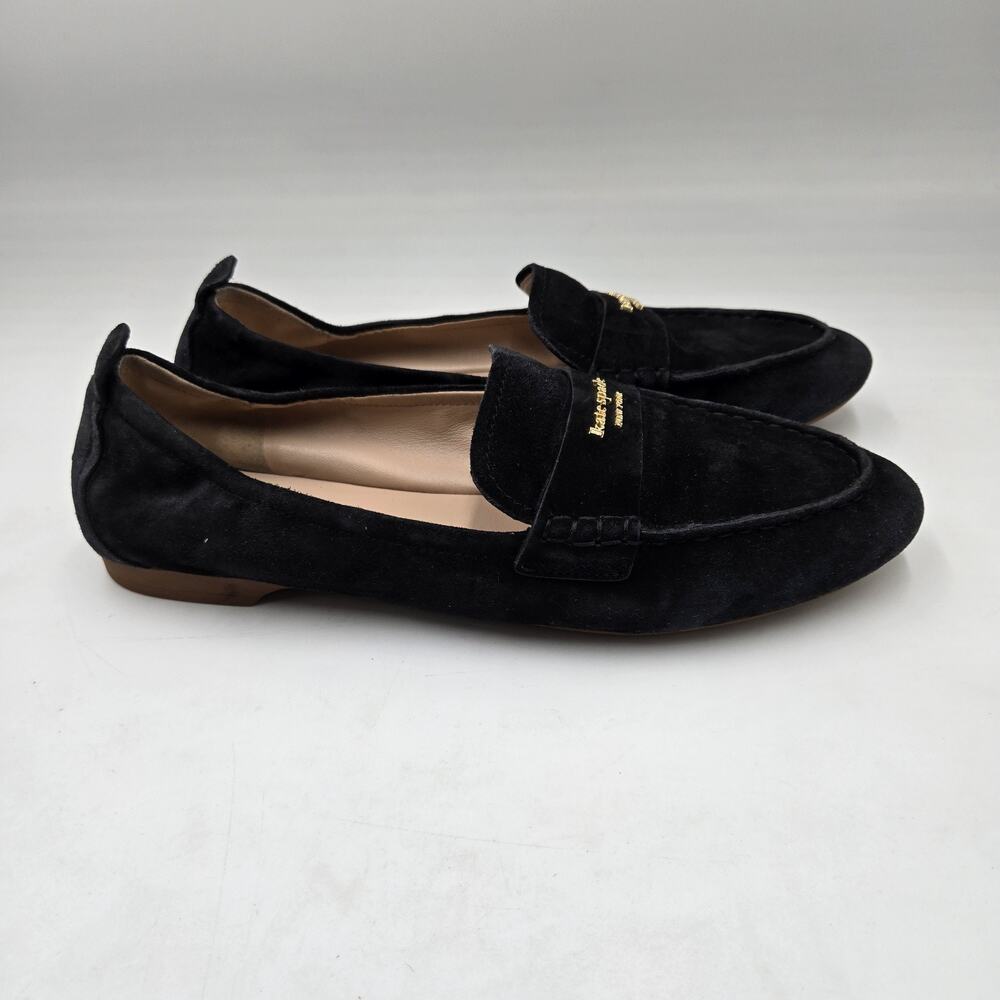 Kate Spade Womens Loafers Black Suede Logo Flats Size 8 M Dress Shoes